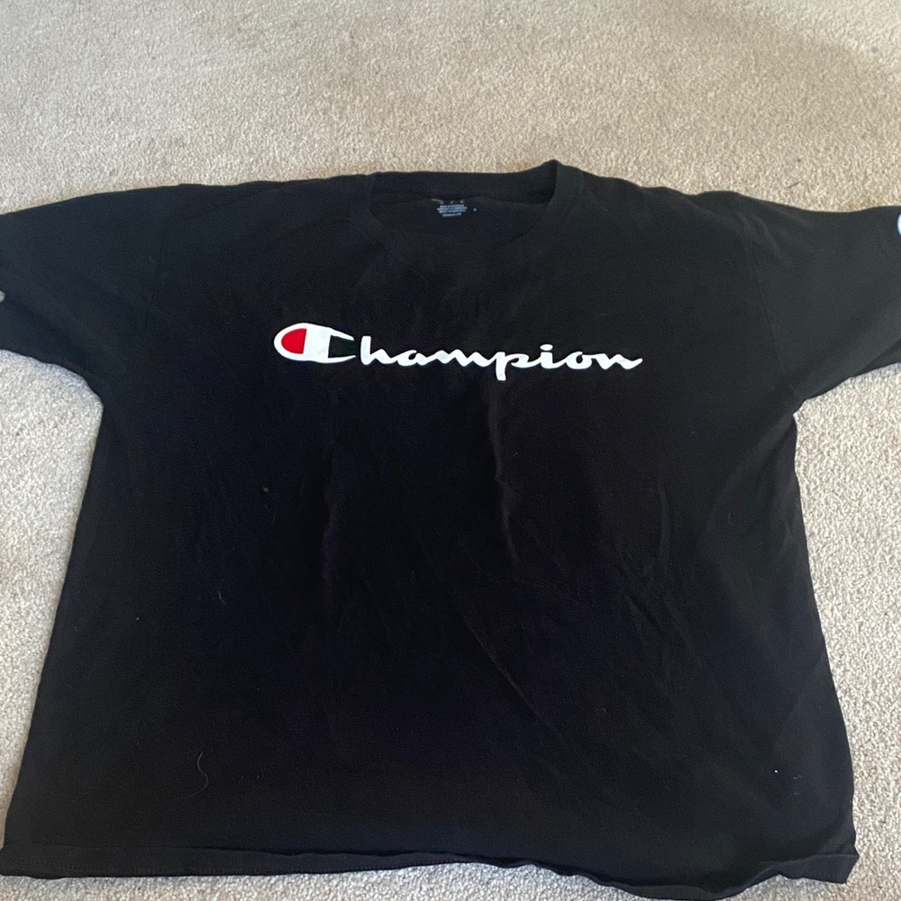 Champion Black Tee with Iconic Logo